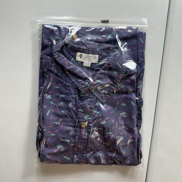 Vintage Columbia Shirt Mens Large Purple Button Down Fly Fishing Print Outdoor - Picture 8 of 8